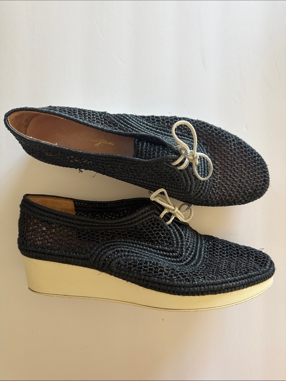 Robert Clergerie vintage raffia platform tie shoes black women’s 40